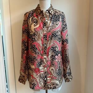 J.McLaughlin Silk Blend Paisley Leopard Print Blouse Women’s Small